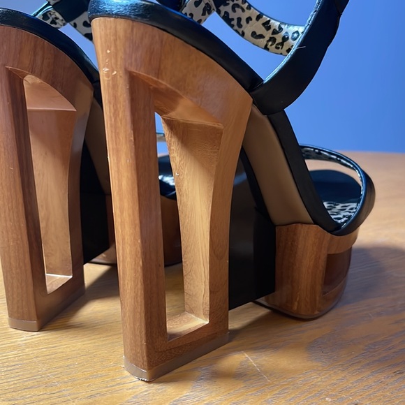 Jessica Simpson black and cheetah wooden heels sz 6.5 - Picture 5 of 9